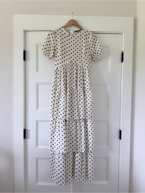 SHEIN White Maxi Dress with Black Polka Dots XS Ruffle